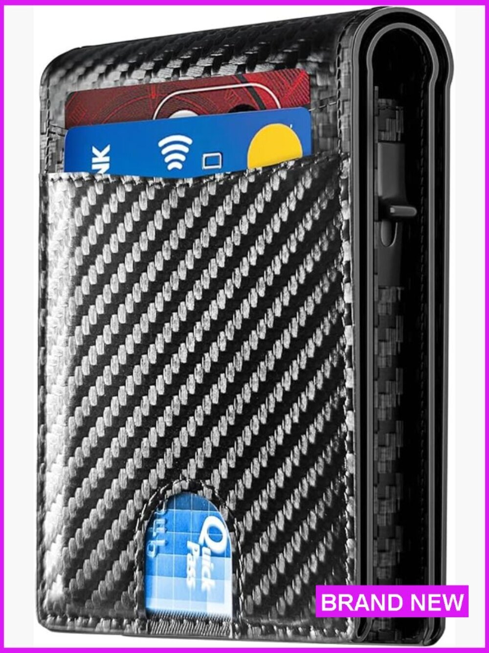 RFID Blocking Bifold Slim Minimalist Credit Card Holder Pop Up Wallet with Cash